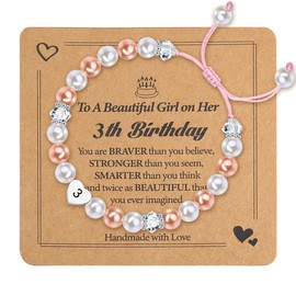 Diamday Birthday Gifts for Girls Girls Bracelets Gifts for 3-Year Olds Presents Kawaii Bracelets Adjustable Pearl Heart Charms Bracelet Birthday Gifts for Daughter Granddaughter Niece Girls Jewellry