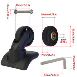 Bestookits Replacement Luggage Wheels 50x17mm Suitcase Wheels Repair Repair Set Wear-Resistant Trolley Casters for Trolley Bag, Inline Skate and Caster Board