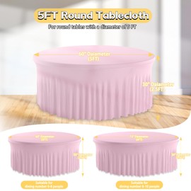 1 Pack Pink Round Tablecloth, Party Tablecloth for 5FT Round Tables, Washable Polyester Circle Outdoor Tablecloths Table Skirt Decorative Table Cover with Skirt for Wedding Party Dining Banquet