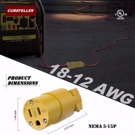 CUBEFELLER Extension Cord Ends Female Kit, Replacement Connector , 3 Prong, 15Amp, 125Volt, NEMA 5-15R, UL Listed, 10pcs,ER0110R(Yellow)