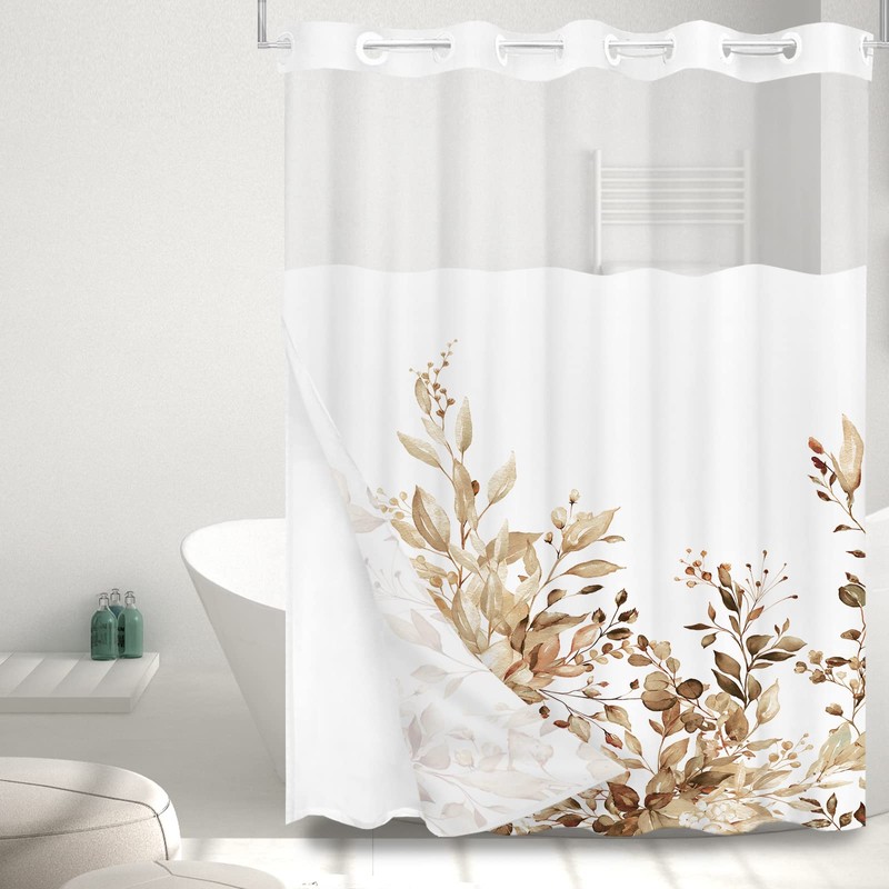 Tititex No Hooks Snap in Liner Tan Eucalyptus Leaves Shower