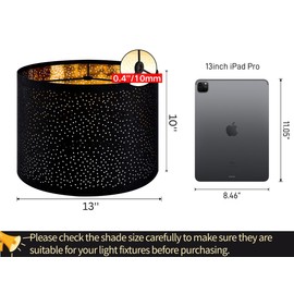 GO&SO Black Lamp Shades Set of 2, Drum Lampshades with Laser Drilling Design, Medium Lampshade 13" Top x 13" Bottom x 10" High, Lamp Shade For Tablelamp,Floor Lamps,Wall Hanging, Assembly Required