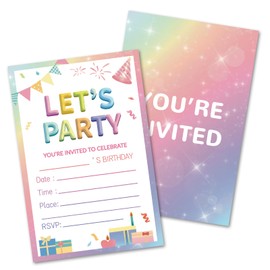 HOMANGA Birthday Party Invitations for Girls, 20Pcs Birthday Invitation Cards with Envelopes, Cute Party Invites for Kids Childrens, 10x15cm, Double-Sided Design
