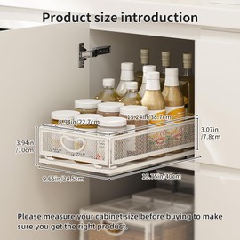 2 Pack Pull Out Cabinet Drawer,Metal Mesh Slide Out Shelves Organizer,Frameless Cabinets Suitable,Simple Housewares Pull Out Cabinet Sliding Basket (15.7" D*9.6" W*3.9" H)
