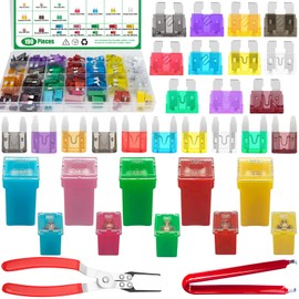 Waltool 195Pcs Automotive Fuses Assortment Kit with Relay Puller Pliers and Remover Tool, Standard & Mini & Low and Tall/STD Fuse for Trucks, Cars and SUV, Boat