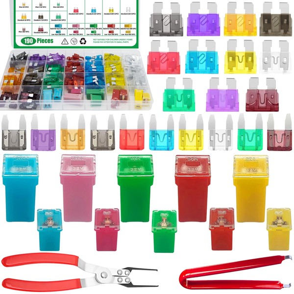 Waltool 195Pcs Automotive Fuses Assortment Kit with Relay Puller Pliers