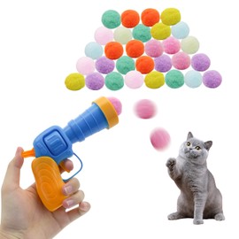 Andiker Cat Toy Balls Set, 30pcs Plush Cat Pom Pom Balls & a Plastic Cat Fetch Toy Launcher Set for Cat Catch and Fetch Interactive Cat Toy with Colorful Cat Balls for Indoor Cat (30 balls+1 launcher)