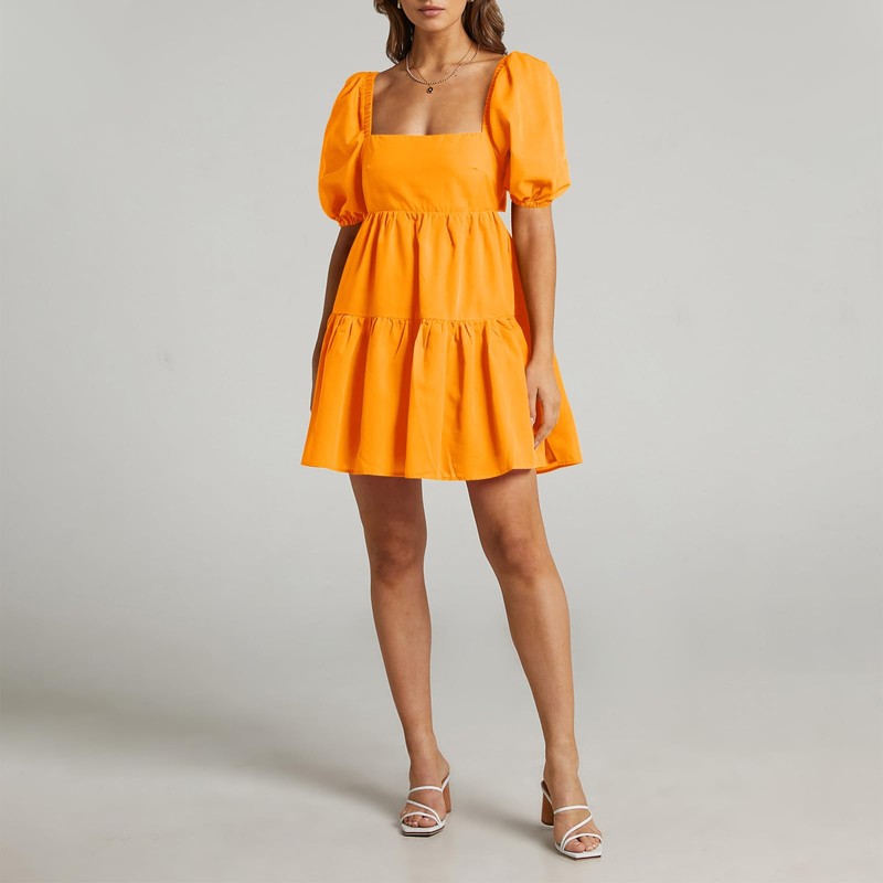 OWNGIGI Women's Summer Dress Square Neck Puffy Short Sleeve Loose