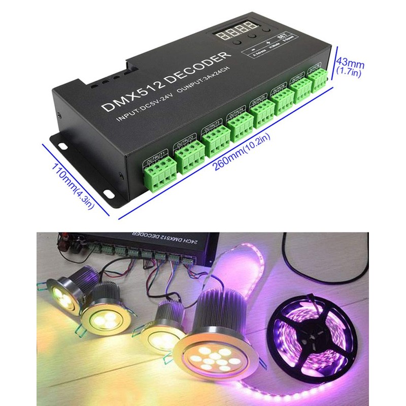 AZIMOM 24 Channel DMX Decoder Controller with Digital Display DC5V-24V