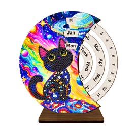 F-CANLAN F-CANLAN 5D Diamond Painting Decorations Ornaments - Black Cat Calendar Decorated Desktop Diamond Painting with Gem Cat Calendar Decorated Desktop Paint with Diamonds for Room Decor (19X18 CM)