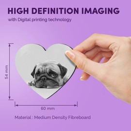 1 x Heart MDF Magnets - ny Cute Pug Dog Puppy 37633