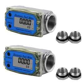 LiGuVCY 1 Inch Digital Fuel Flow Meter, 2.6-26 GPM Inline NPT Turbine Flowmeter with 3/4 in Adapters - Supports Gallon, QTS, PTS, L, m³ 2Pcs