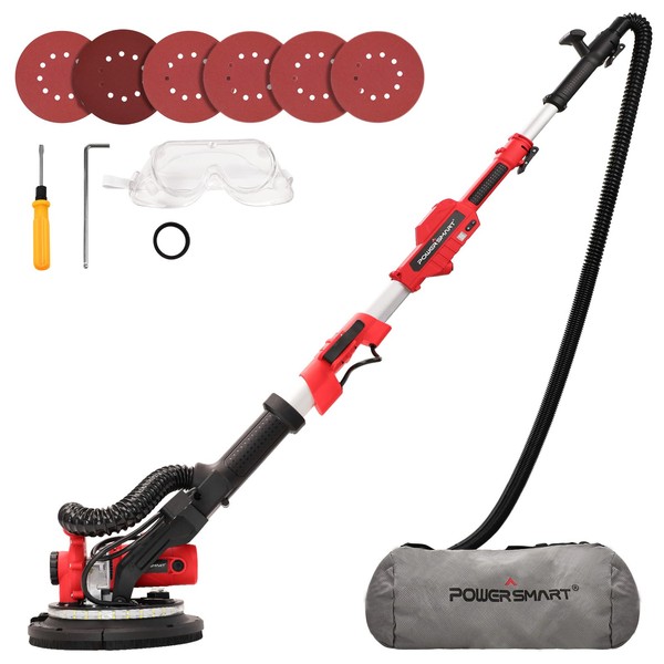 PowerSmart Drywall Sander, 7.2A Electric Drywall Sander With Vacuum Attachment, LED Light, 6 PCS Sanding Discs