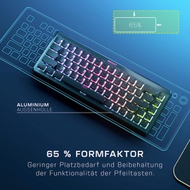 Roccat Vulcan II Mini Air – 65 Prozent Wireless optische mechanische Gaming-Tastatur, anpassbare RGB-Beleuchtung, abnehmbares Kabel, Titan II Tactile Schalter, Aluminiumplatte, Schwarz