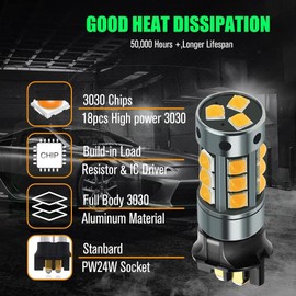 YEORO 2pcs PW24W LED Bulb Amber,AC/DC 9-30V 1200LM PWY24W 12181NA 12174 12182 LED DRL Daytime Running Parking Light Turn Signal Light for Cars. (Amber)