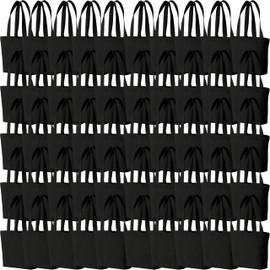 10×8×3 Inch - Small Canvas Tote Bags for Kids Mini Gift Bulk for Painting DIY Arts & Crafts Thick Fabric Bland Bags (50, Black)