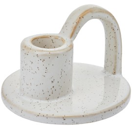 Ceramic Taper Candle Holders with Handle (Set of 2) – Tall Candlestick Holders for Table Decor Centerpieces, Rustic Home Décor, and Dinner Table Styling Glazed White