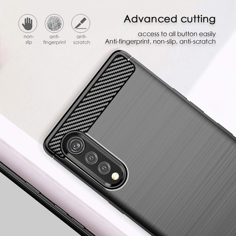 SCL Case for LG Velvet,[Red] Carbon Fiber Effect Gel Grip