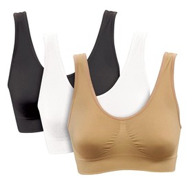 Genie Bra Womens 3 Pack Wireless Sports Bra, Solid Color Seamless Bra - Neutrals - XL, Neutral