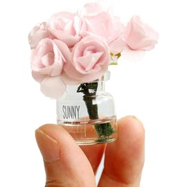 2 Pcs Dollhouse Miniature Flowers Dollhouse Mini Vase with Flower Dolls House Flower Glass Vase 1:12 Scale Dollhouse Miniature Flower in Vase, Lightweight Dollhouse Decor