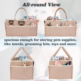 HUHYNN Pet Grooming Tote Bag, Dog Grooming Supplies Organizer Bag, Dog Grooming Bag for Travel Outdoor(BAG ONLY) (Khaki)