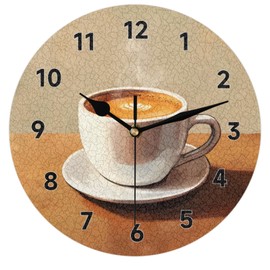 Feelyueyue Coffee 9.84 Inch Round Wall Clock Non Ticking Silent Wall Clocks Battery Operated for Living Room Bedroom Kitchen Hotel School Decor
