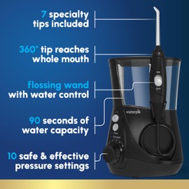 Waterpik Aquarius Water Flosser For Teeth Cleaning, Gums, Braces, Dental Care, Electric Power With 10 Settings, 7 Tips For Multiple Users And Needs, ADA Accepted, Black WP-662, Packaging May Vary