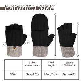 Fingerless Gloves Women's Winter Warm Mittens Knitted Gloves with Flip Top Sport Warm and Windproof Winter Gloves for Men and Women 2 Pairs, Black+grey