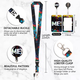 ID Badge Lanyard Card Holder, Porta Badge de Collo con Cordino, Portabadge in Plastica con Stampa, Cavo Staccabile con Clip Retrattile, Protezione Carte per Studenti e Infermiere (Stile 4)