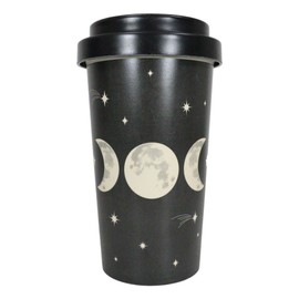 Ebros Gift Wiccan Gothic Macabre Occultic Eco Earth Friendly Bamboo Fiber Reusable Washable Travel Mug Cup With Silicone Lid And Insulating Sleeve (Triple Moon Waxing Full Waning Moons)