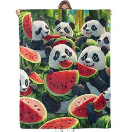 Bidesk - Manta de franela suave y acogedora y colorida, cálida pero ligera, bonita manta de Pandas para viajes, sofá, cama, para niños, adultos, mujeres, envoltura cómoda al aire última intervensión