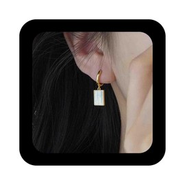 Enautoabs Mother of Pearl Earrings Mother of Pearl Shell Rectangle Earrings Pearl Rectangle Hoop Earrings Small Square Drop Hoop Earrings Jewellery for Women, Zinc, No Gemstone