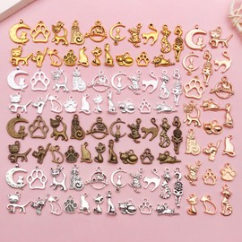 Youdiyla 100pcs Mix Color Animals Charms Alloy Cat Charms Pendants Jewelry Making Accessories for DIY Necklace Bracelet Keychain (Mix 5 color)