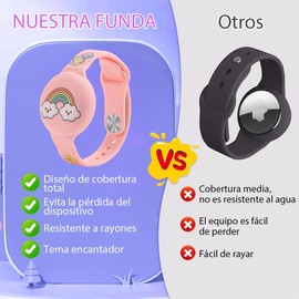 ZORBES® Pulsera Correa para Airtag, Arcoíris Nubes Air Tag Caso con Pulsera de Silicona para niños, Funda Protectora, Estuche antipérdida para rastreadores GPS, Linda Caricatura, Rosa (Paquete de 2)