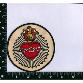 Bayonet Design - Sacred Heart - Jesus Christ - Lord and Savior Motorcycle Patch - Round - 4 1/4" - Wax Backed Patch with Merrowed Edge