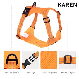 KAREN Arnés para Perro Mediano Grande Pequeño, Ajustable Anti Tirones Arnés Táctico de Entrenamiento para Perro,Reflectante Resistente para Caminar Viajar Entrenar Perros Accesorios(Naranja, L)