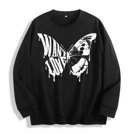 Want Love Butterfly Drip Graphic Crewneck Sweatshirt, US Warehouse, 6 ColorsSize: Xl, Color: Black