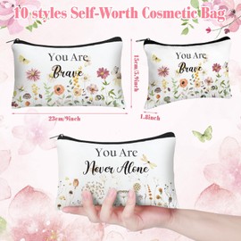 Hillban 10 Pcs Cosmetic Bag for Women Valentine Gifts Employee Appreciation Week Gifts Christian Bible Verse Makeup Bags You Are Amazing Inspirational Religious Bag for Women(Wildflower,Beige)