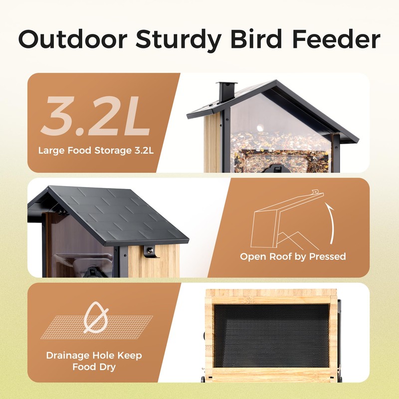 TT Nature Upgrade Squirrel-Proof Bird Feeder with Camera, Solar Powered,