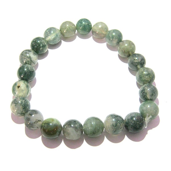 CRYSTALMIRACLE Powerful Moss Agate Bracelet with Round Beads, Crystal Healing, Fashion Gift, Peace, Meditation, Accessories for Unisex (Green Grey, Length: 7 inch Pearl 8 mm Approx), Stone, Agate