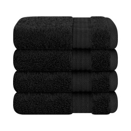 Cotton Paradise 100% Cotton Turkish Washcloth Set for Bathroom, 4 Piece Soft Absorbent Small Hand Face Towels Wash Rags, Black