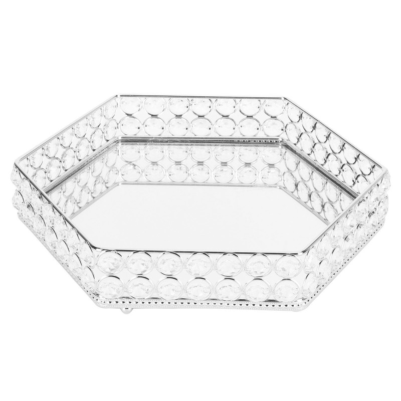 Crystal Tray Mirror Hex Shaped Multifunctional Dessert Pastry Fruit Storage