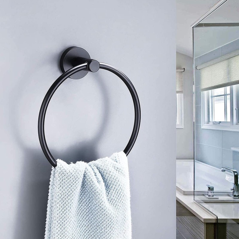 Towel Holder, Black Frosted Wall-Mounted Towel Ring in 304 Stainless