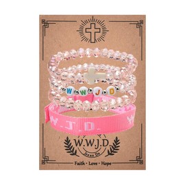 Cross Bracelet for Women Christmas Birthday Gifts for Friend Daughter Religious Bracelets for Women Muti-Layered Beaded Bracelet for Christians Bracelets Set Pink Faith Bracelet 4pcs