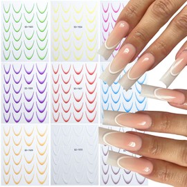 WEILUSI 9 Colors French Manicure Nail Art Stickers, 3D Gradient French Tip Stickers Self-Adhesive Nail Decals for DIY Nail Art Decoration 9 Sheets