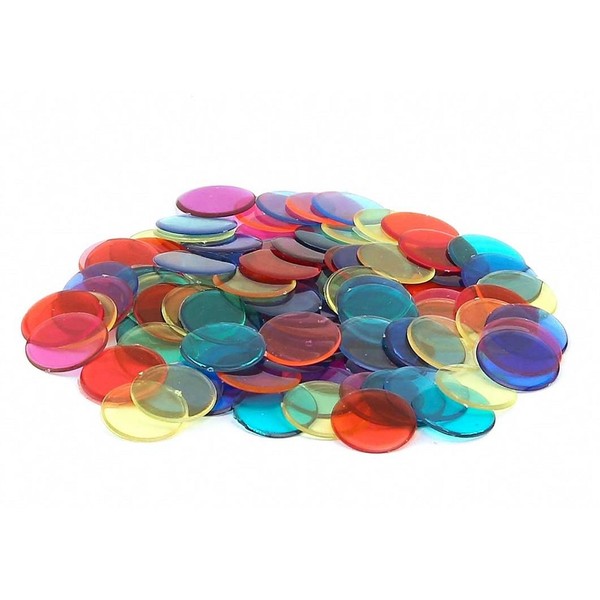 Hygloss Products Colored Bingo Chips - Plastic Color Bingo Supplies Discs for Counting, Game Tokens, Markers - Translucent, 7/8" Diameter, 500 Pack, (59050)