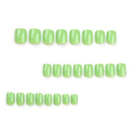 24Pcs Green Press on Nails Square Short Fake Nails Acrylic Nails Glossy Glue on Nails Short False Nails with Designs Full Cover Glue on Nails Square Reuseable Stick on Nails for Women