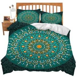 UIAMT Boho Bedding Set Twin Queen King Full Size Mandala Comforter Set for Lover Kids Teens Boys Girls Man Women Bedroom Decor Flower Cozy Quilt Bedspread Retro Bed Duvet Cover Gifts 80"x90"