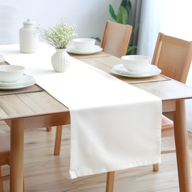 Encasa Table Runner Size 32x150 cm | Cotton Canvas Fabric | White Solid Color | Machine Washable & Durable