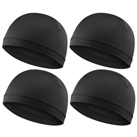 Pack of 4 Wave Caps for Men Silky Durags Elastic Band Wave Caps for 360 540 720 Waves Soft Breathable Satin Durag Unisex Adults Children Skullies Hats Shower Cap Black, black